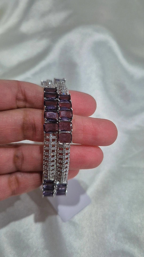 CZ Stone Bangle Set - Purple