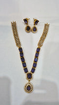 Purple amethyst CZ gold wheat chain necklace set with matching drop earrings