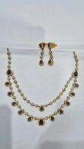 Dark purple navy CZ double strand teardrop necklace set with matching drop earrings