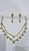 Mint green CZ double strand teardrop necklace set with matching drop earrings