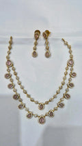 Champagne blush CZ double strand teardrop necklace set with matching drop earrings