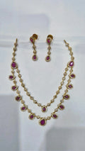 Hot pink ruby CZ double strand teardrop necklace set with matching drop earrings