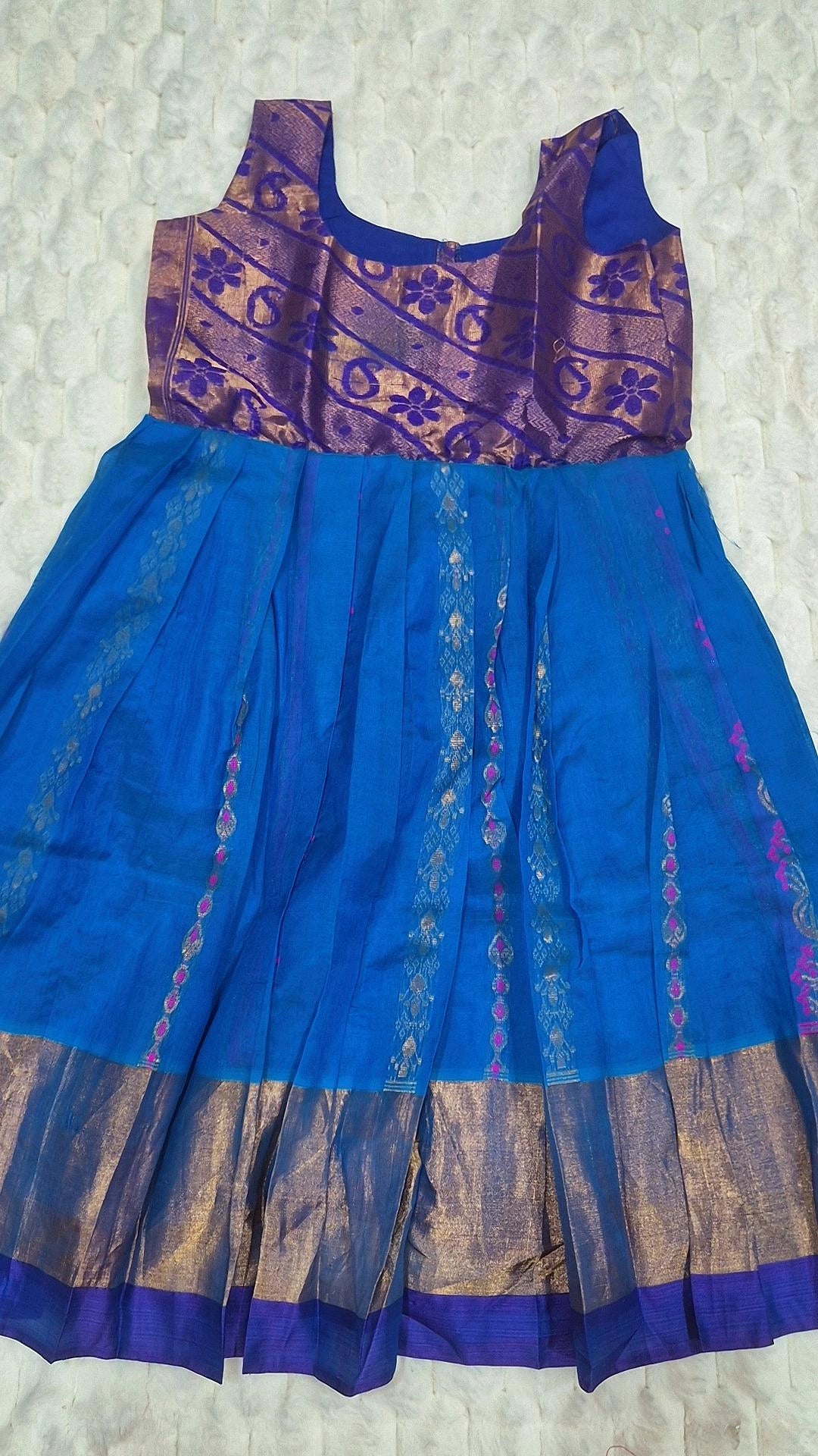 Kids Mangalagiri Pattu Lehenga Royal Blue – skirt with purple brocade blouse