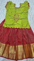 Kids Pattu Lehenga Red – with green embroidered blouse