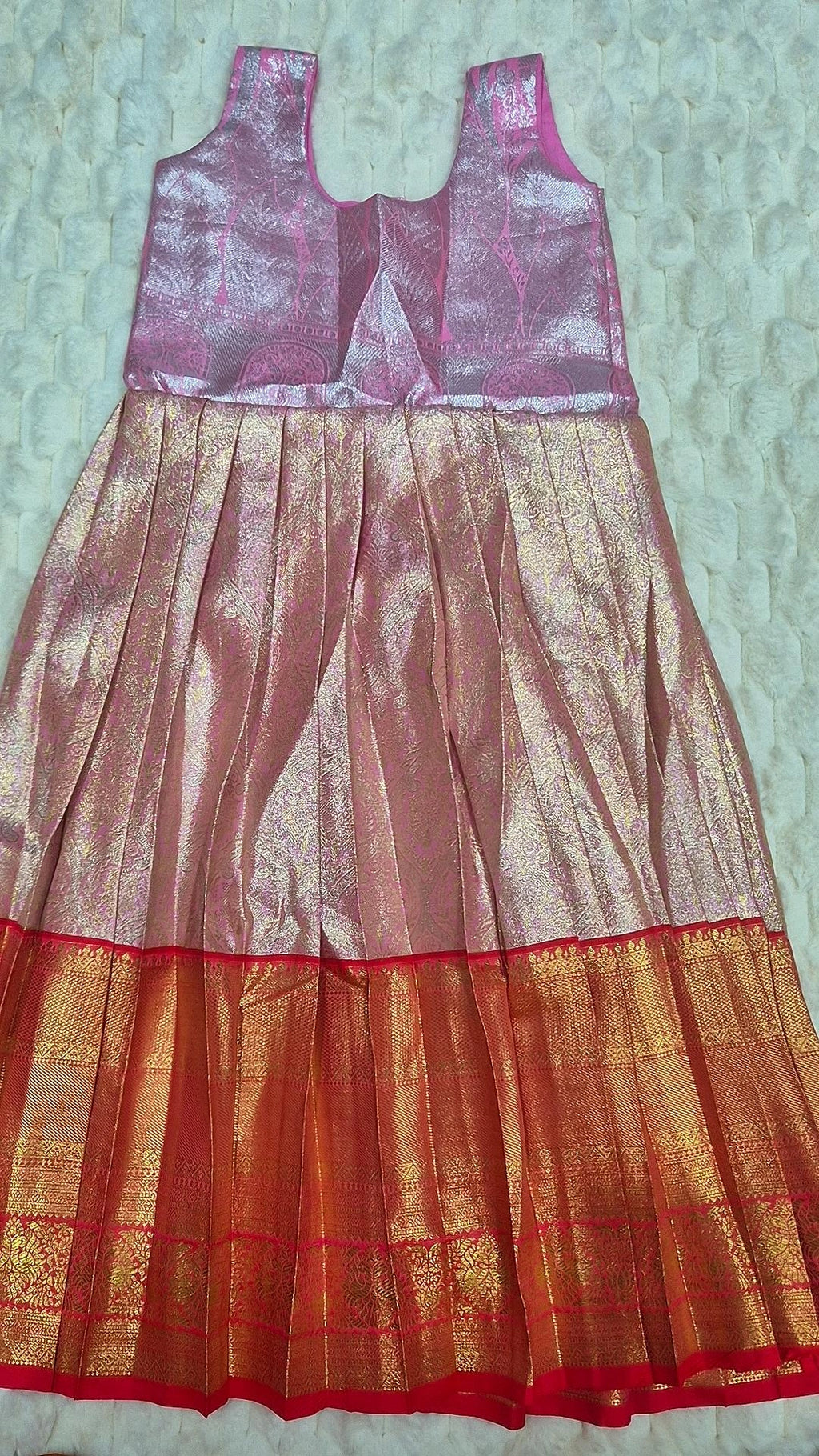 Kids Pattu Lehenga Rose Gold – skirt front view