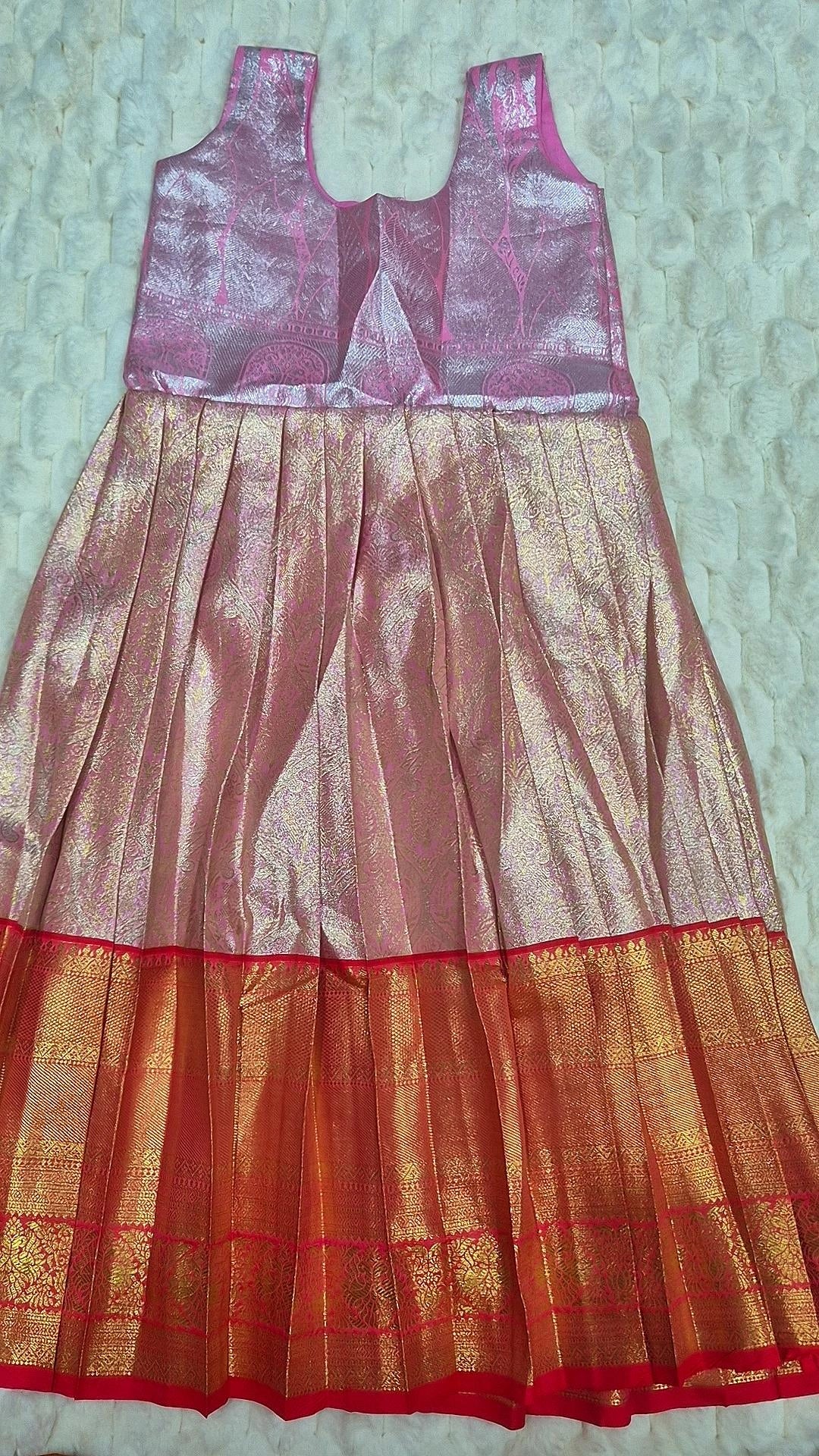 Kids Pattu Lehenga Rose Gold – skirt front view