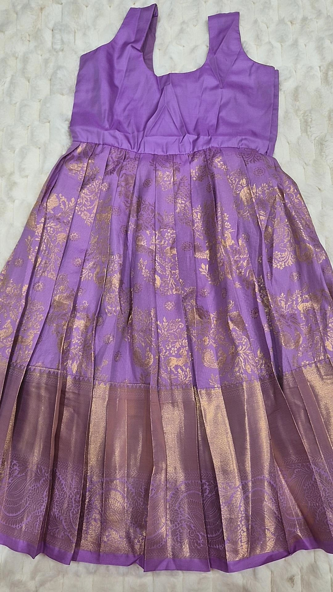 Kids Pattu Lehenga Purple – skirt front view