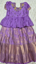 Kids Pattu Lehenga Purple – with purple embroidered blouse
