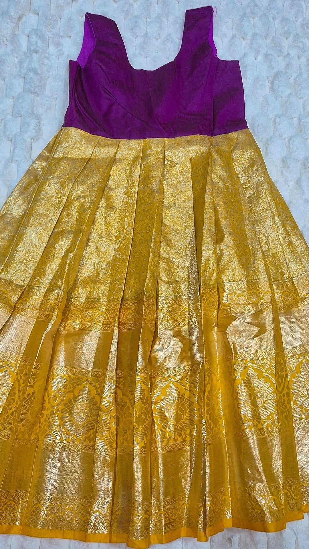 Kids Pattu Lehenga Purple Gold – skirt front view