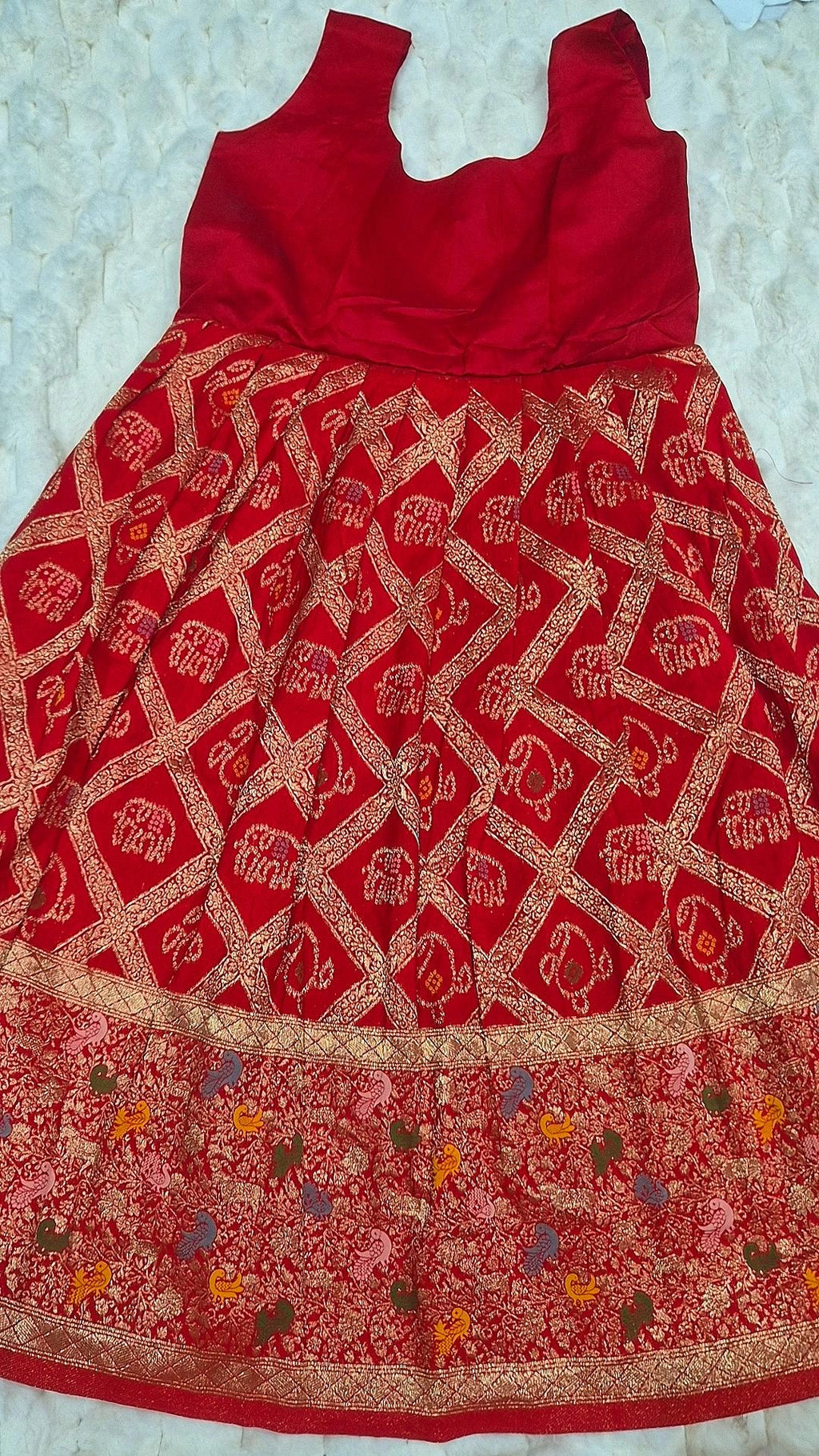 Kids Pattu Lehenga Red Elephant Brocade – skirt front view