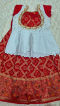 Kids Pattu Lehenga Red Elephant Brocade – with white peplum blouse