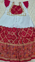 Kids Bandhani Lehenga Red – with white peplum embroidered blouse