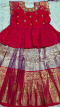 Kids Banarasi Lehenga Purple Red – with red peplum blouse