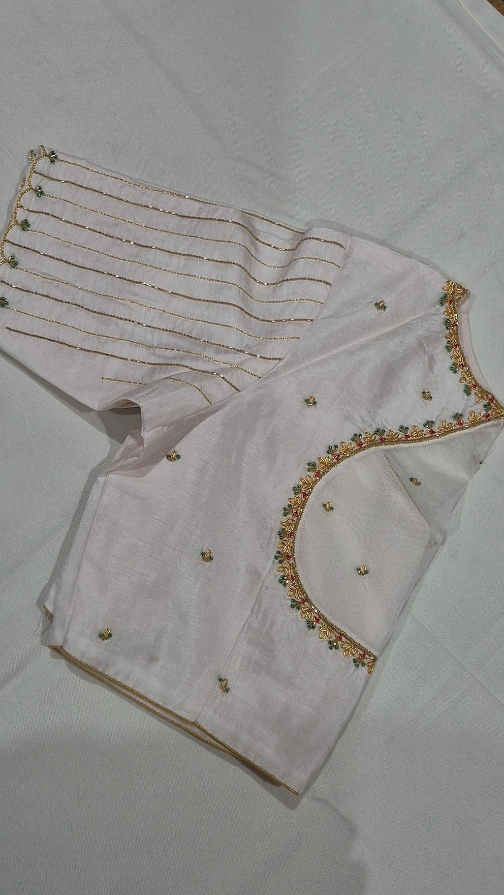 White hand work saree blouse - front view