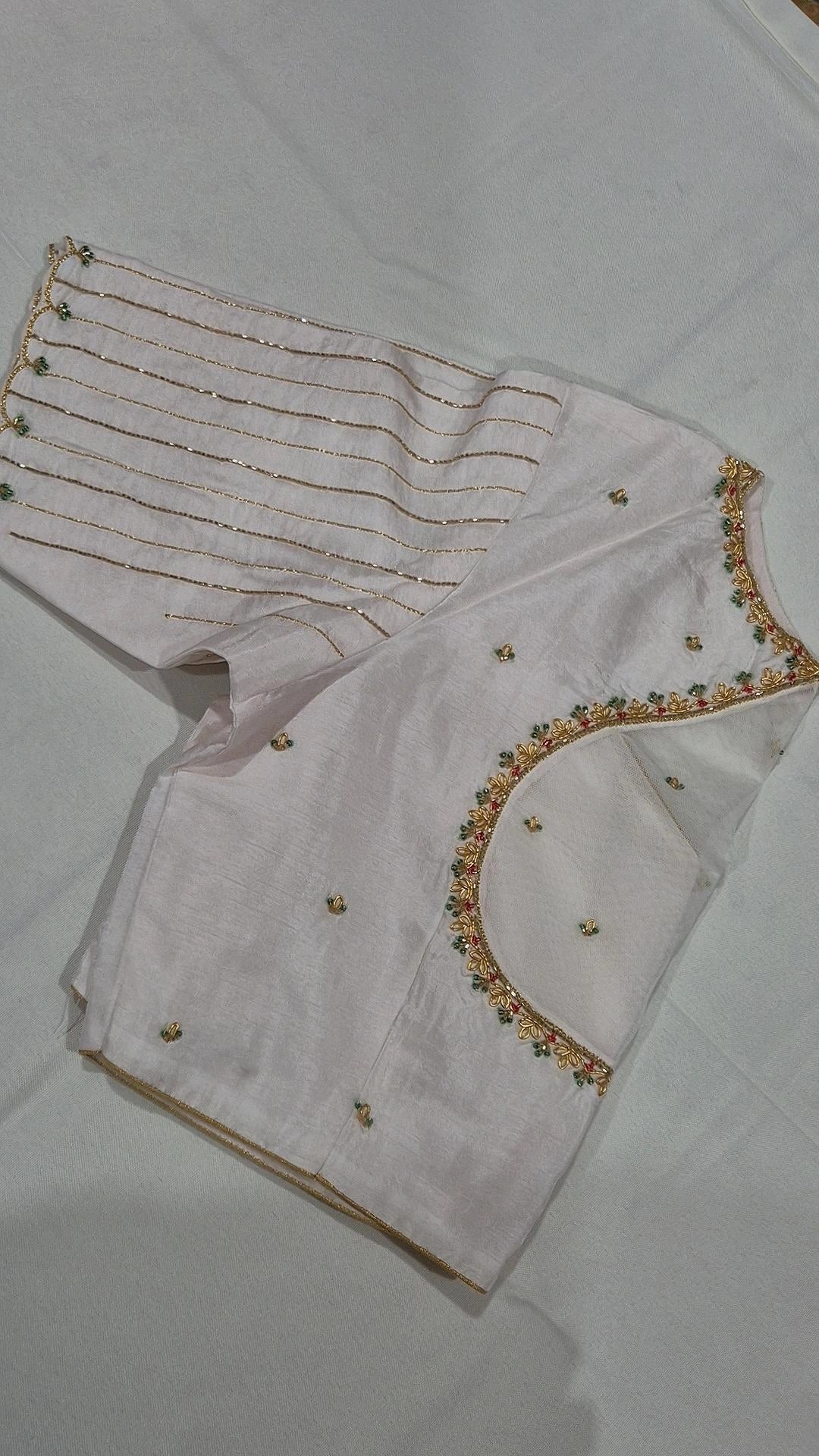 White hand work saree blouse - front view