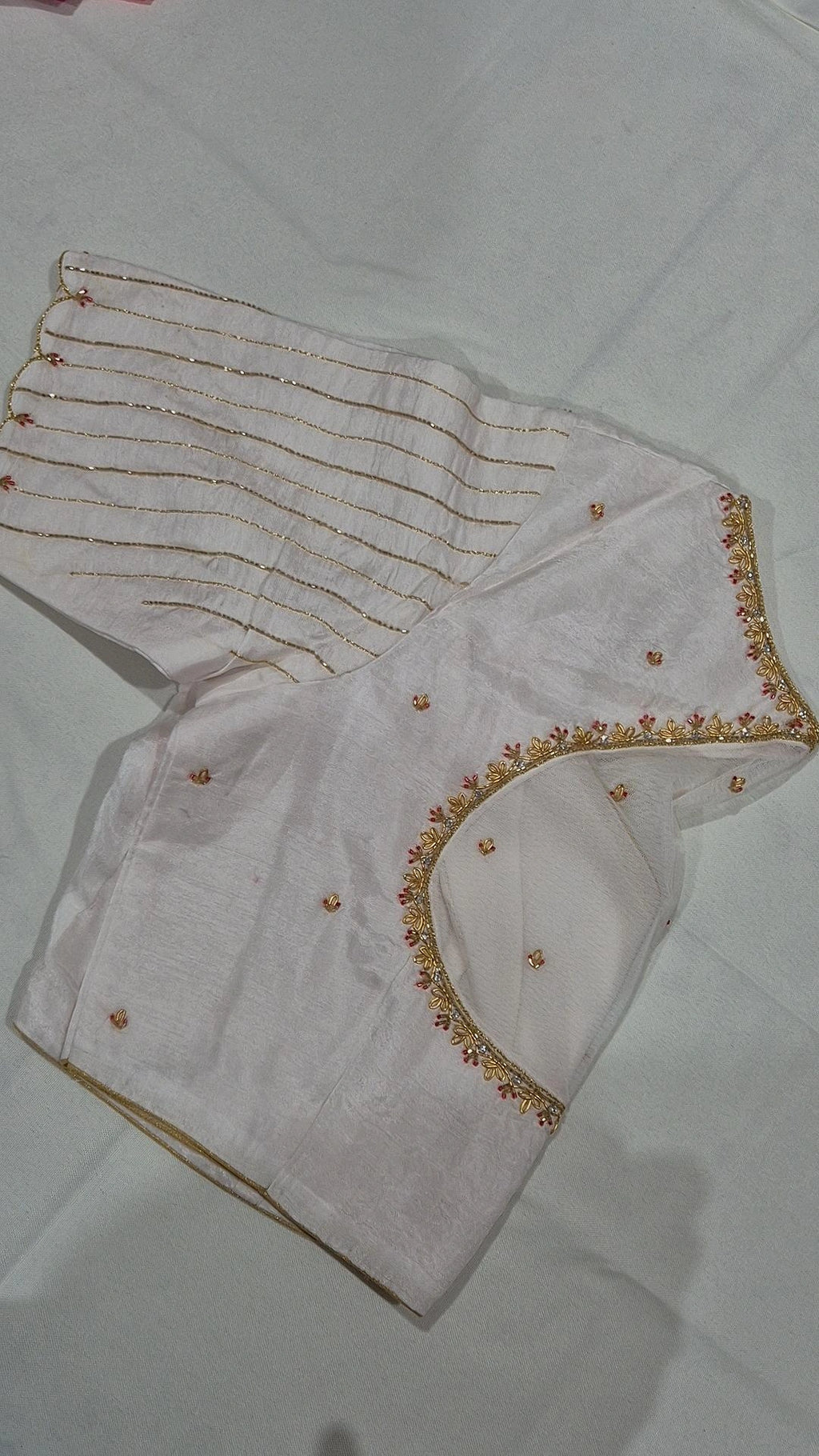 White floral hand work saree blouse - front view