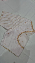 White floral hand work saree blouse - front view