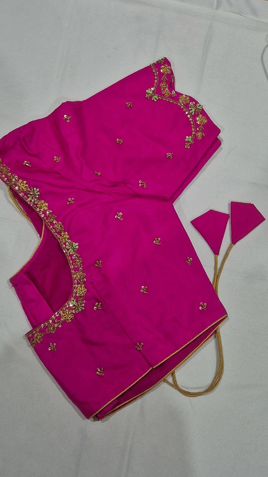Magenta hand work saree blouse - front view