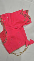 Coral pink hand work saree blouse - full view