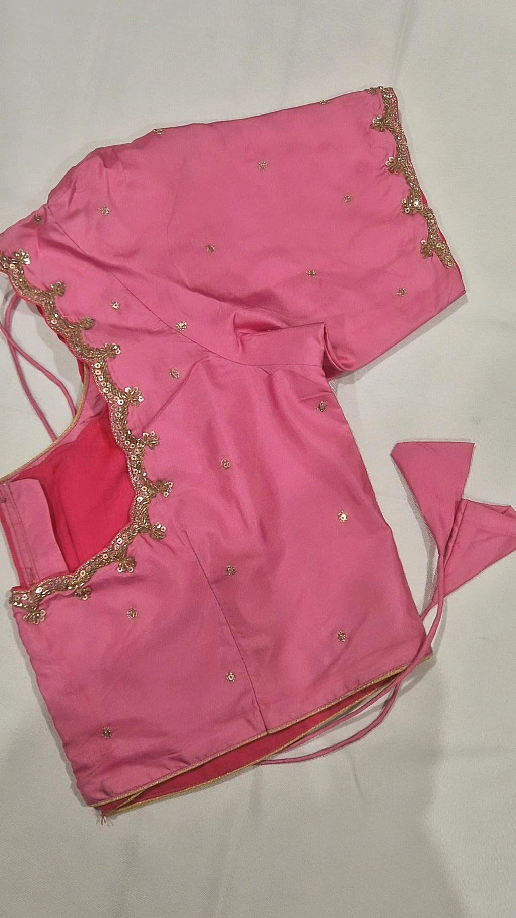 Pink hand work saree blouse - front view