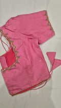 Pink hand work saree blouse - front view