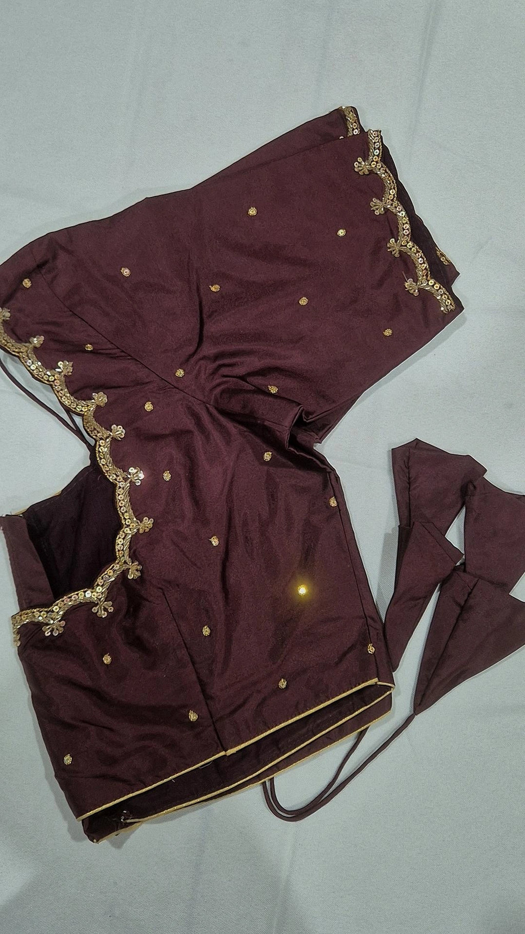 Wine hand work saree blouse - back view