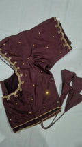 Wine hand work saree blouse - back view