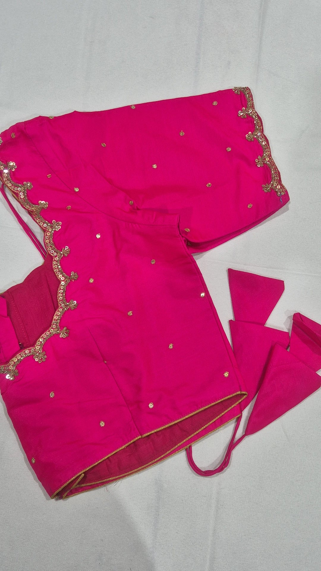 Hot pink hand work saree blouse - front view