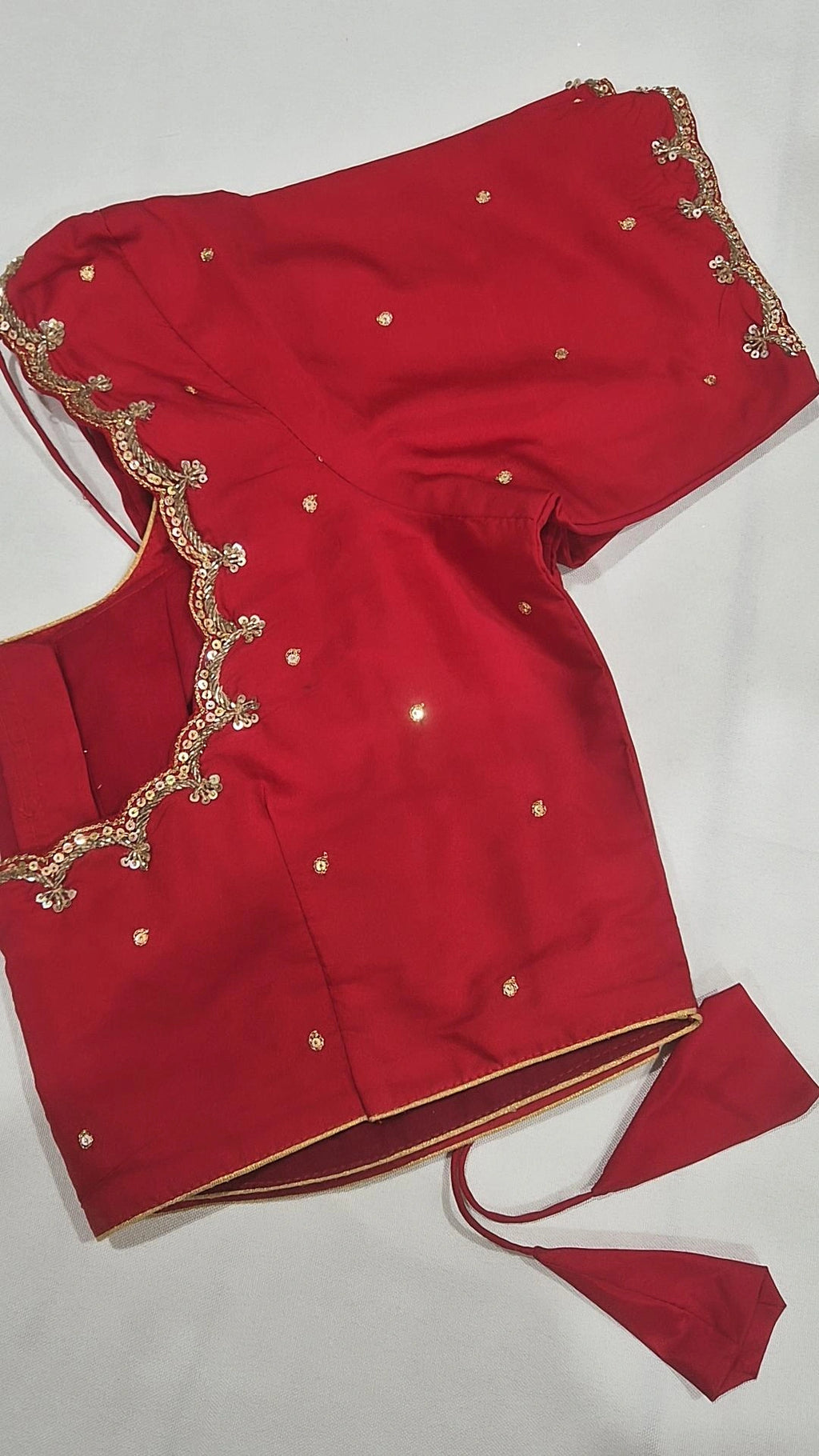 Red hand work saree blouse - front view