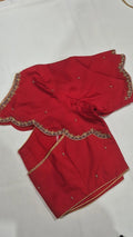 Red scalloped saree blouse - front view
