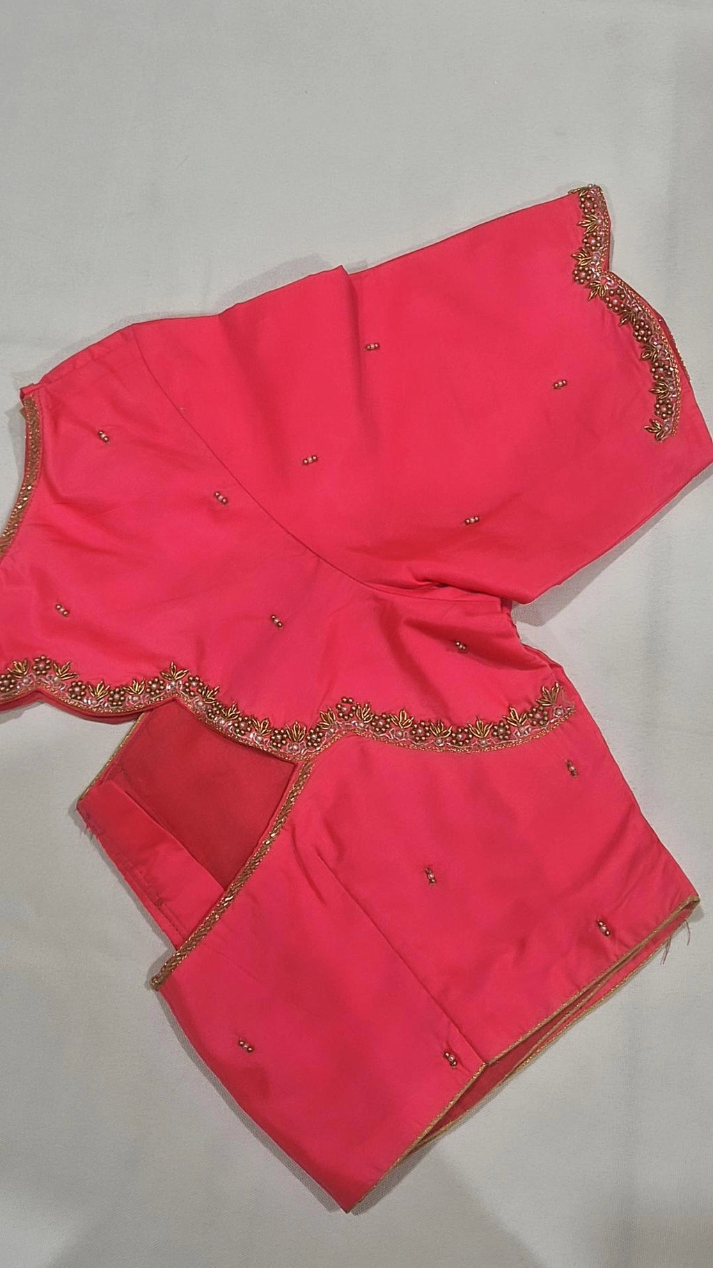 Hot pink scalloped saree blouse - front view