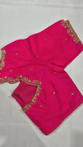 Fuchsia gold leaf vine saree blouse - front view