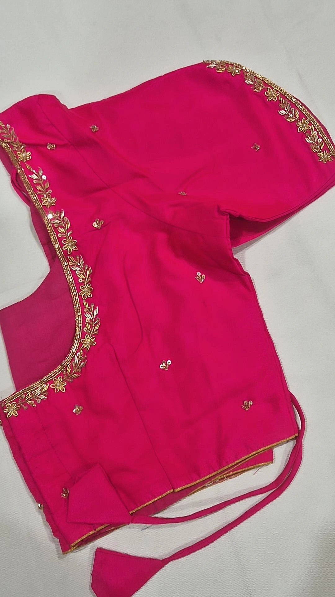 Fuchsia square back saree blouse - front view