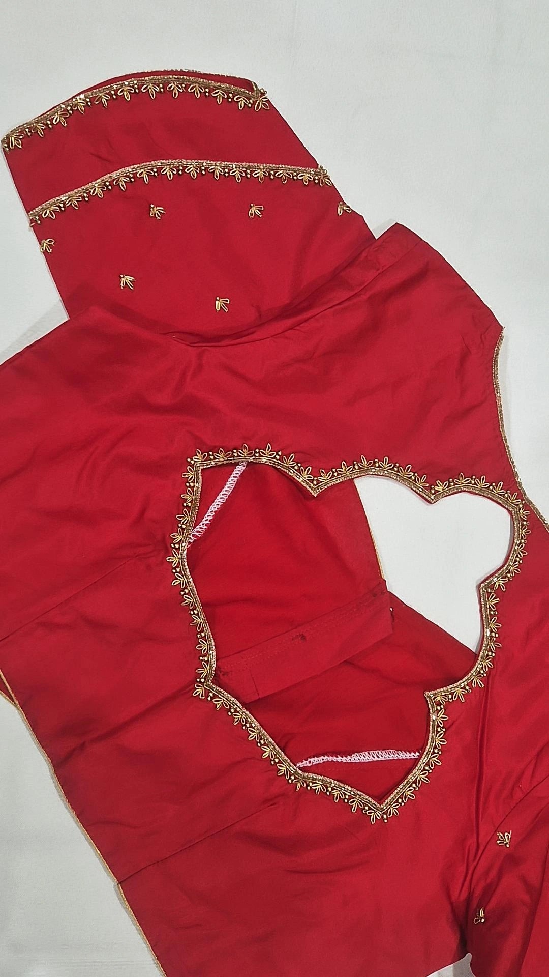 Bridal red heart back saree blouse - back view showing heart-shaped opening