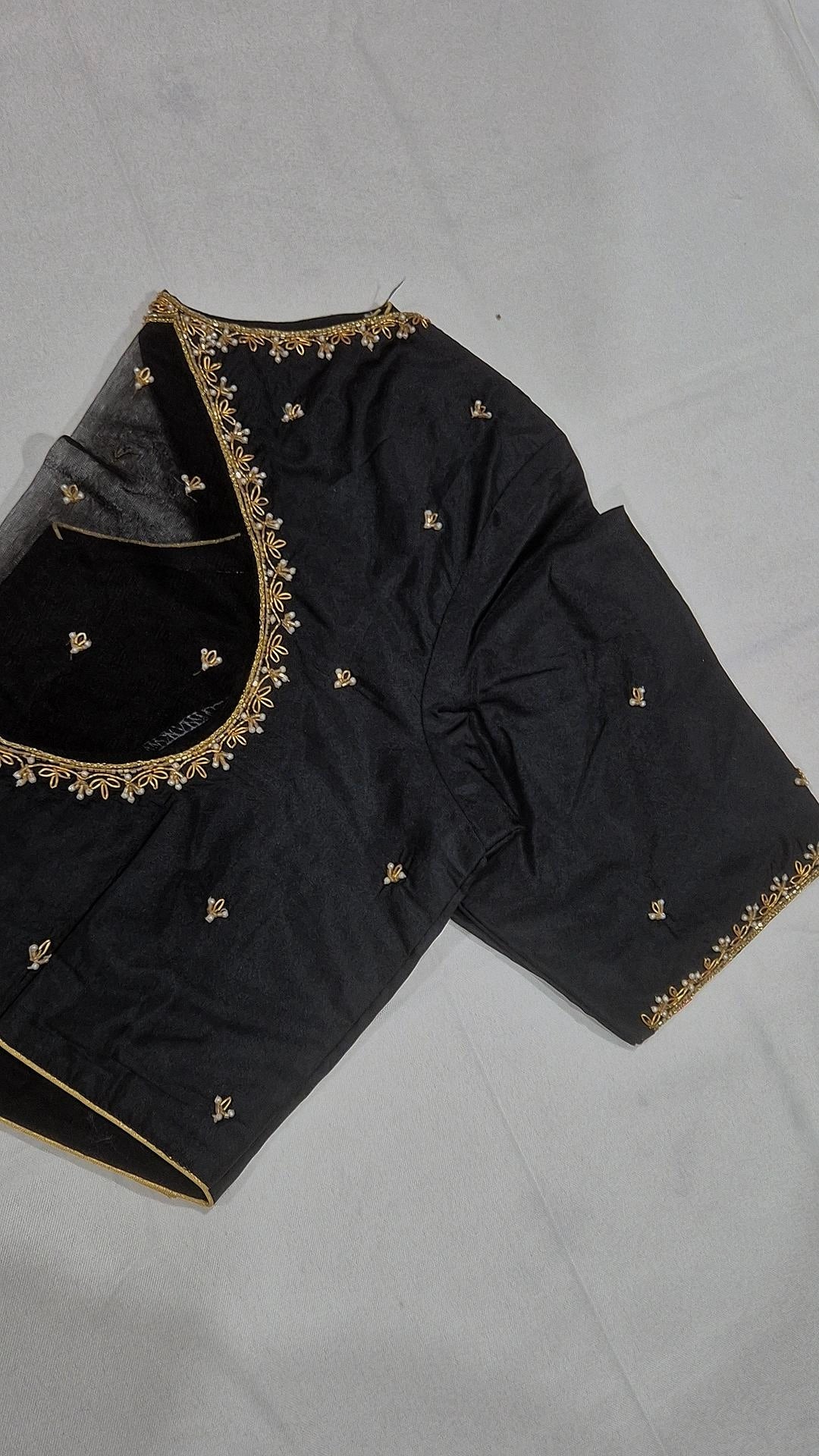 Black hand work saree blouse - front view