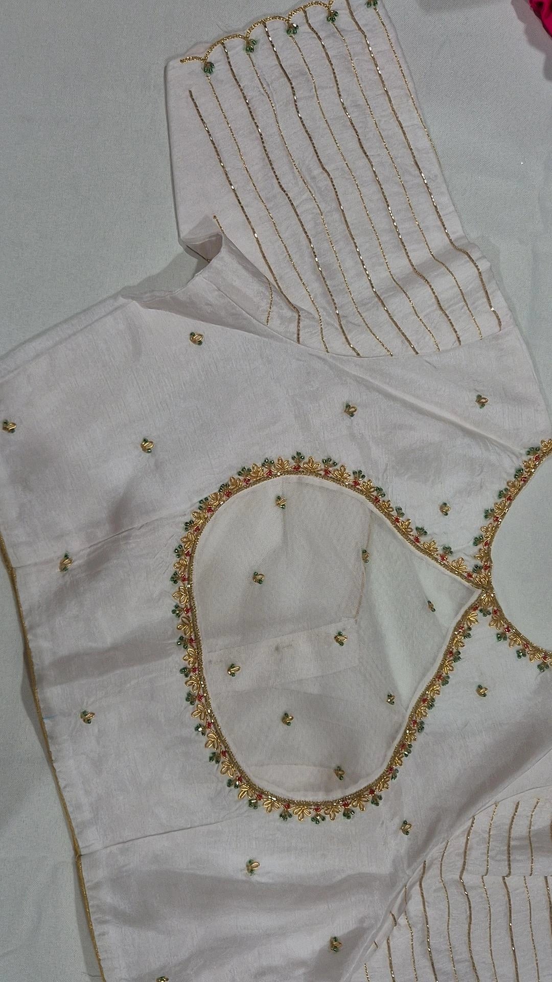White hand work saree blouse - back view