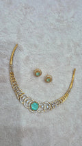 Gold CZ Necklace & Earring Set with Dark Purple Stone