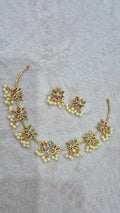 Gold Floral CZ & Ruby Necklace & Earring Set – Style 2