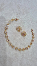 Gold CZ Necklace & Earring Set with Pink Stone