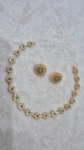 Gold Floral CZ & Ruby Necklace & Earring Set