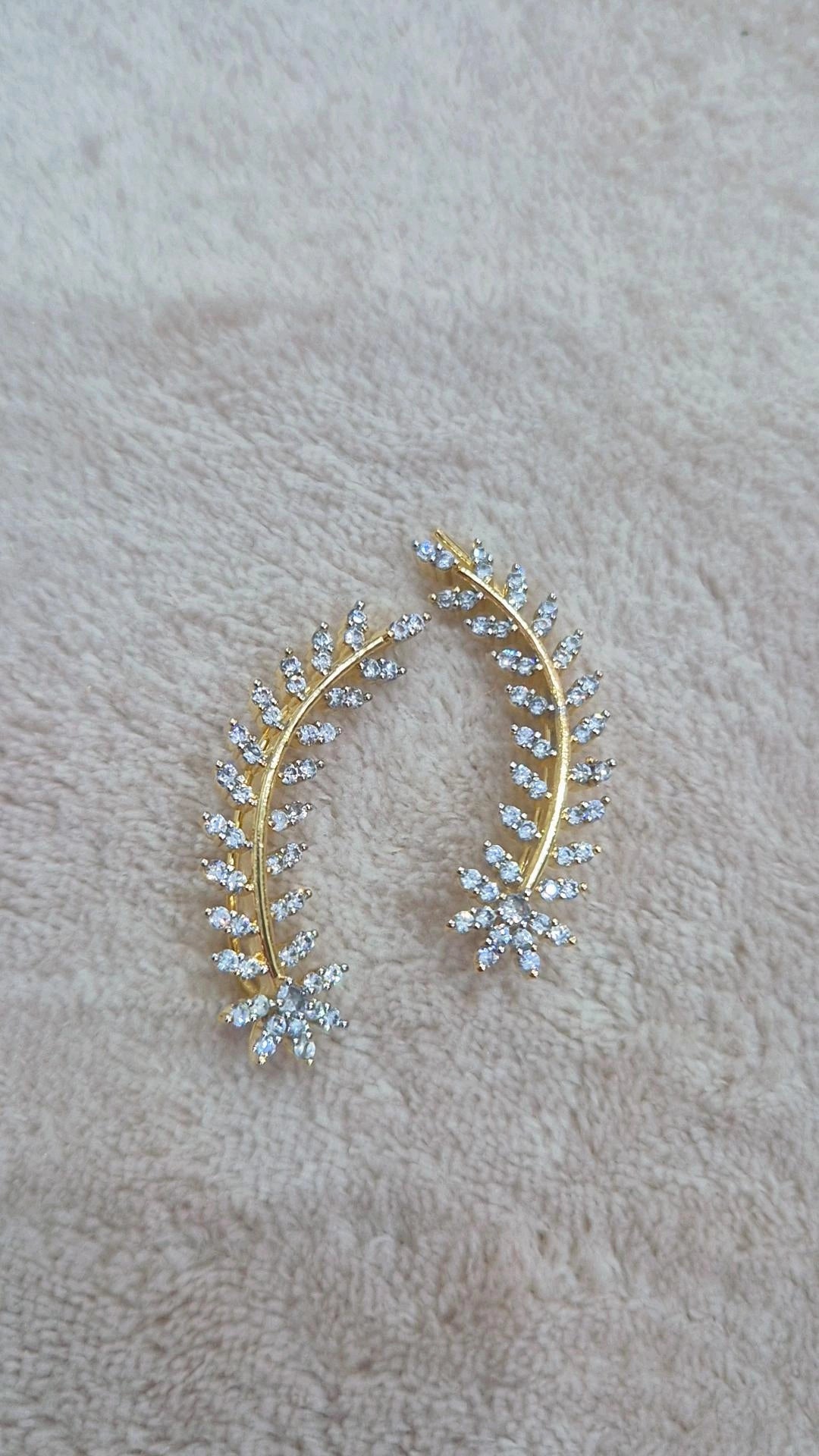 Gold Leaf Ear Cuff with CZ Diamonds