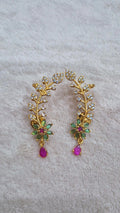 Gold Vine Ear Cuff with Ruby Pink, Emerald Green & CZ Diamonds