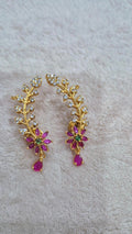 Gold Floral Ear Cuff with Ruby Pink & Emerald Stones