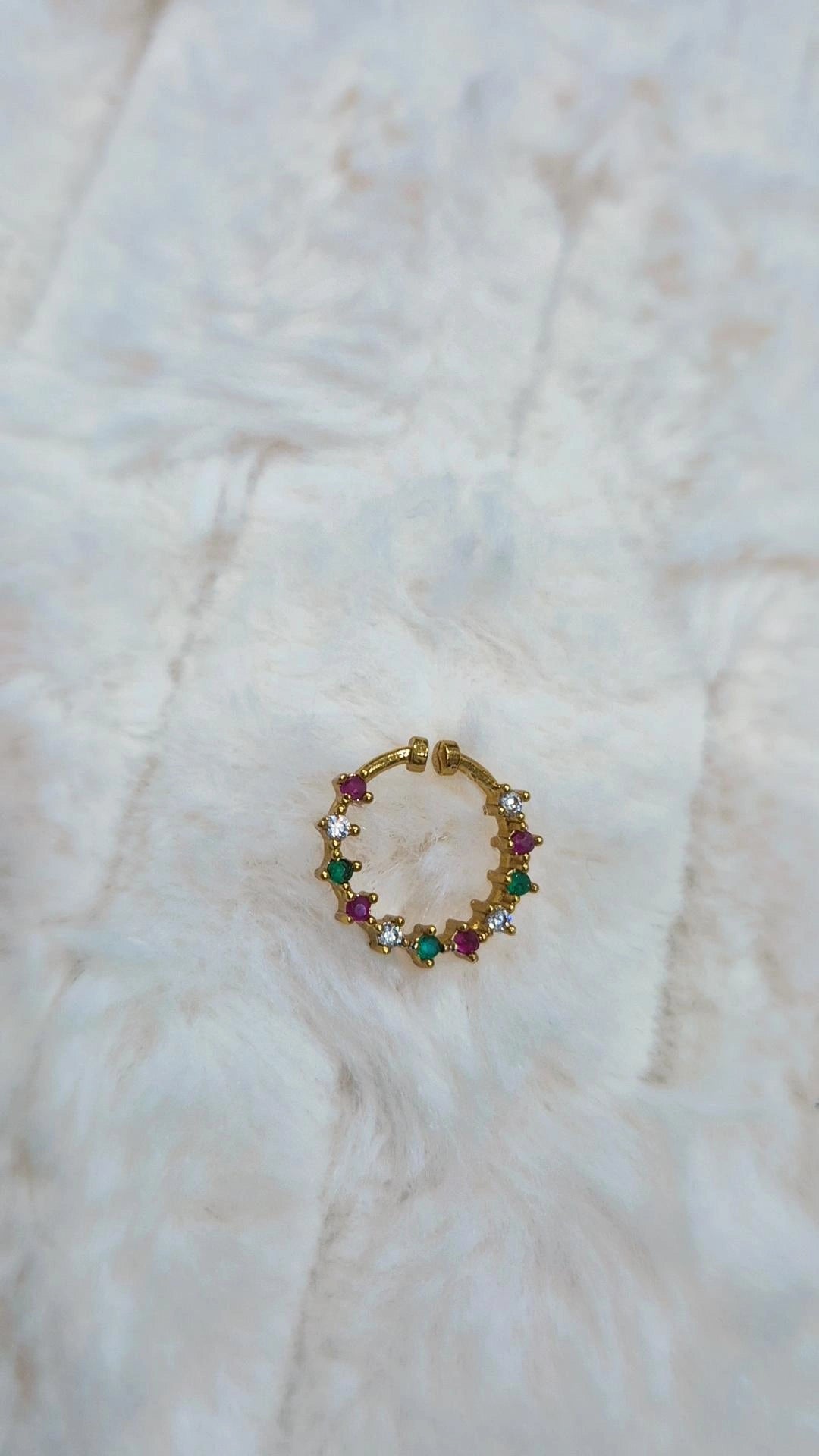 Gold CZ Floral Open Hoop Nose Pin