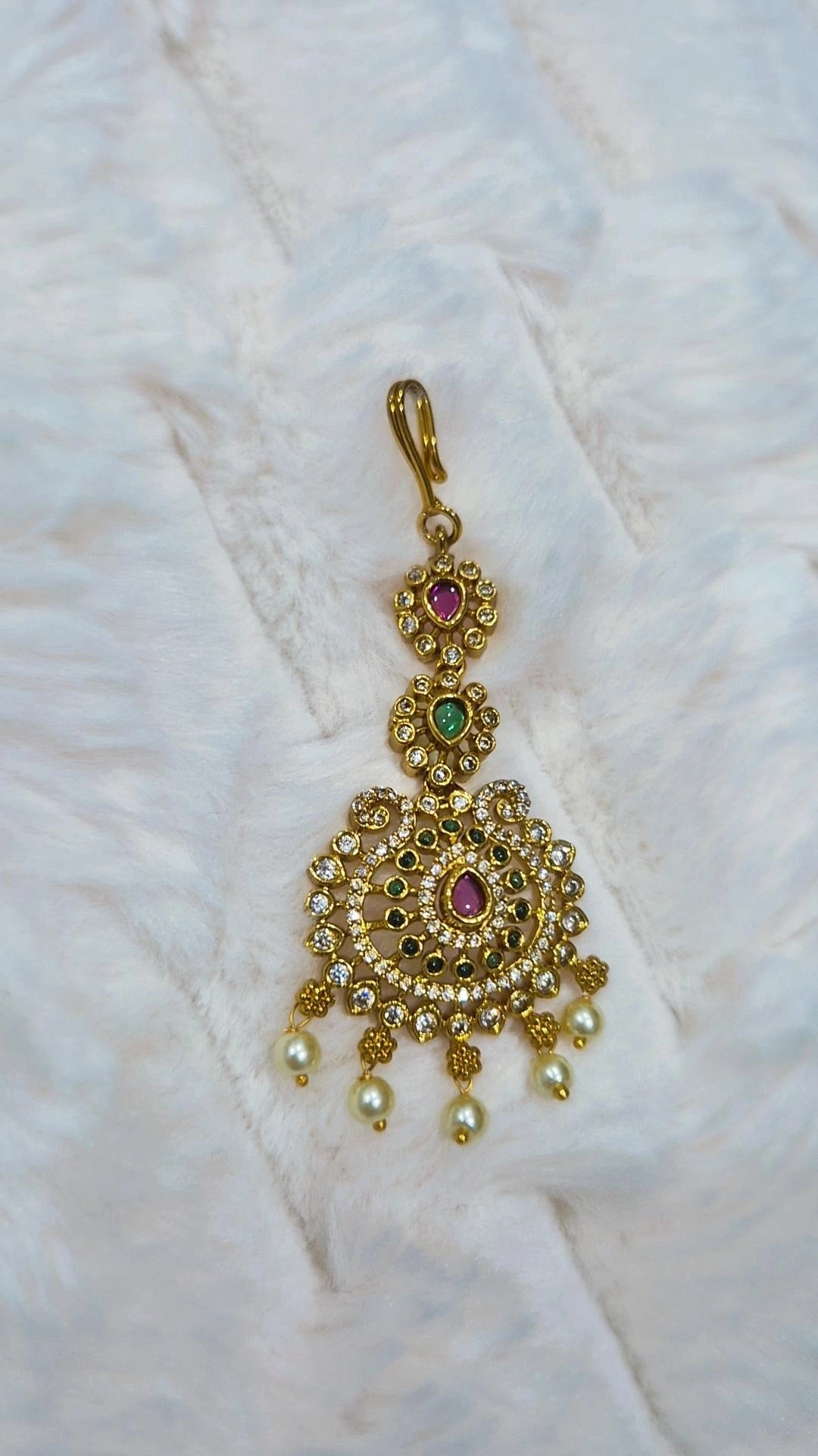 Emerald & Ruby CZ Jadau Maang Tikka