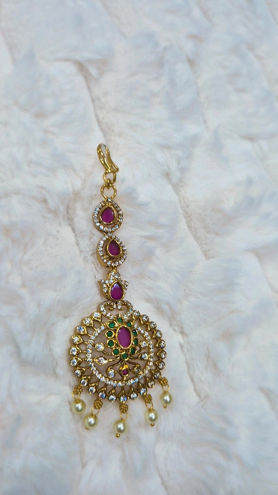 Ruby & Emerald CZ Round Chandbali Maang Tikka