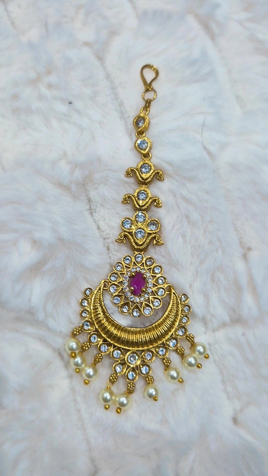 Ruby & CZ Chandbali Maang Tikka