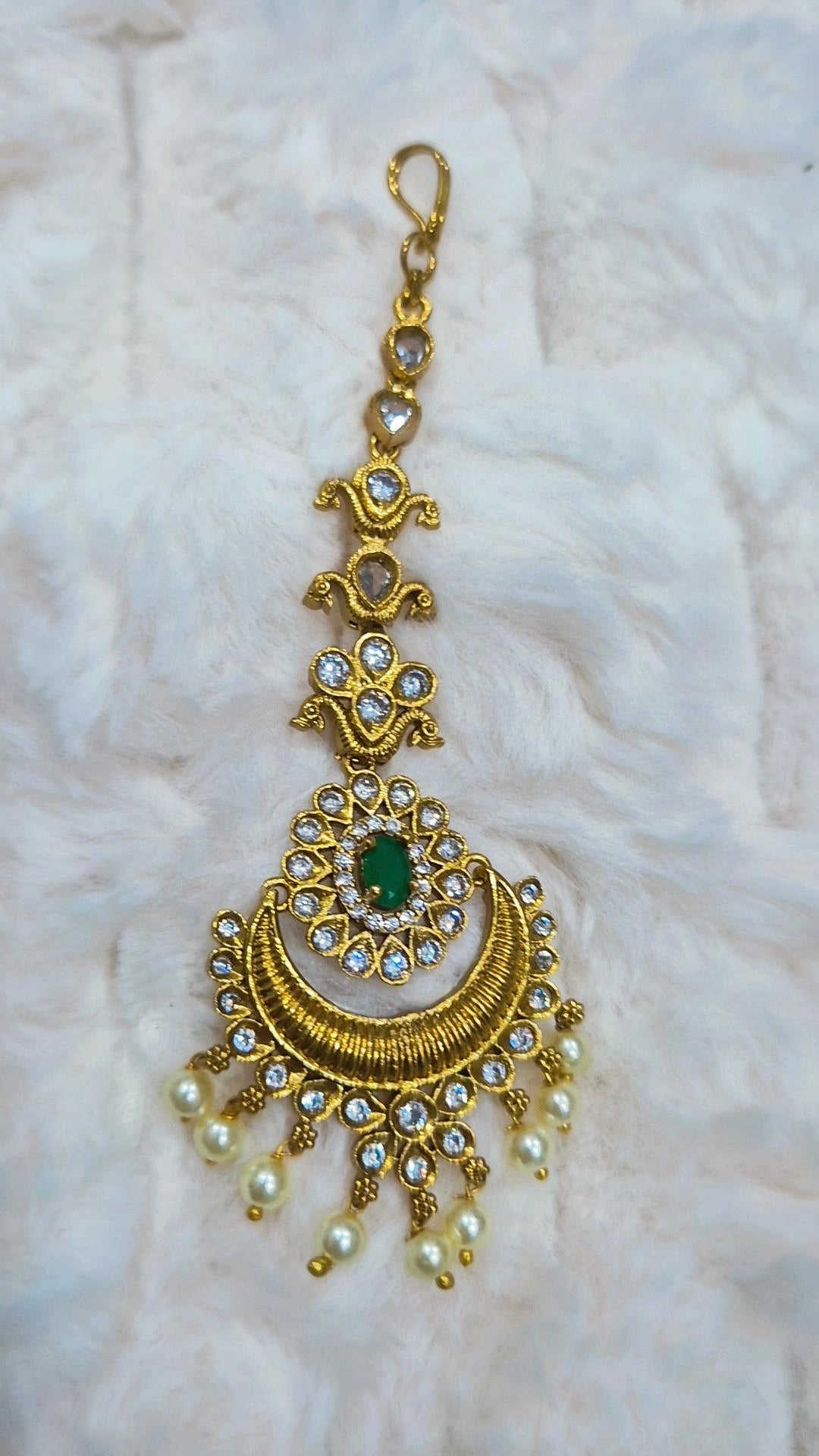 Emerald & CZ Chandbali Maang Tikka