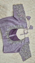 Teal Mint Green Boutique Stitched Silver Maggam Work Saree Blouse - Front