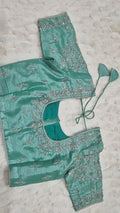 Baby Blue Boutique Stitched Gold Scallop Maggam Work Saree Blouse - Front